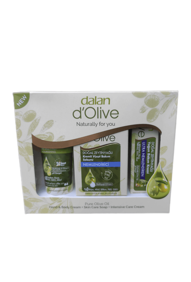 DALAN d&#039;Olive ZESTAW 195 Krem Odżywczy 75ml + Krem Intensywnie Nawilżający 20ml + Mydło w Kostce Nawilżające 100g