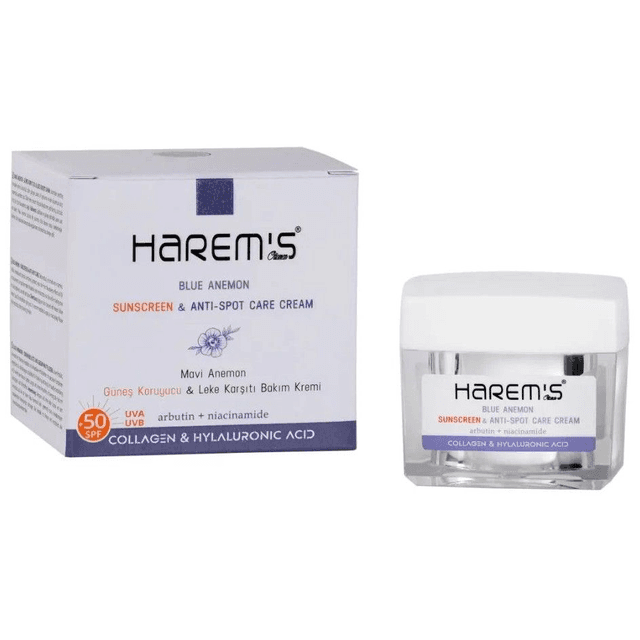 HAREM&#039;S 50ml Profesjonalny Krem do Twarzy z KWIATEM ZAWILCA NIEBIESKIEGO SPF +50 Przeciw Przebarwieniom