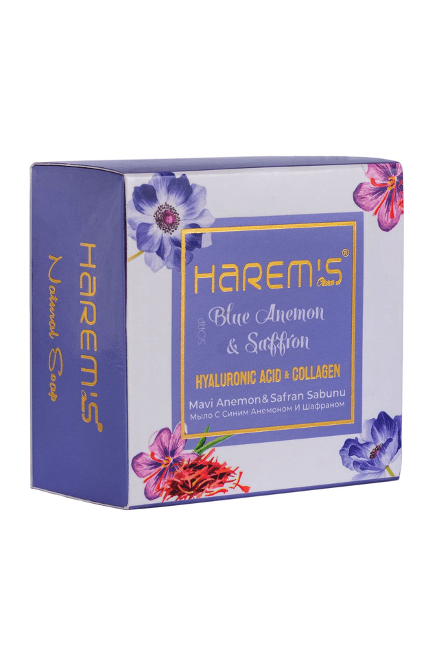 HAREM&#039;S 120g Mydło z Kwasem Hialuronowym &amp; Kolagenem BŁĘKITNY UKWIAŁ &amp; SZAFRAN